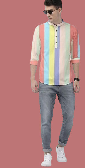 Men's Color Block Spread Collar Casual Shirt
