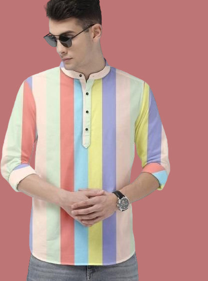Men's Color Block Spread Collar Casual Shirt