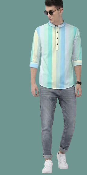 Men's Color Block Spread Collar Casual Shirt