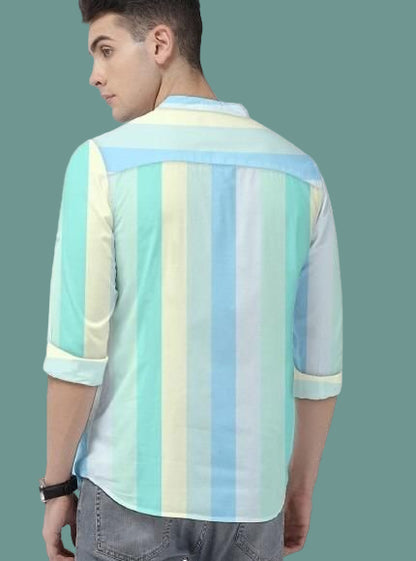 Men's Color Block Spread Collar Casual Shirt