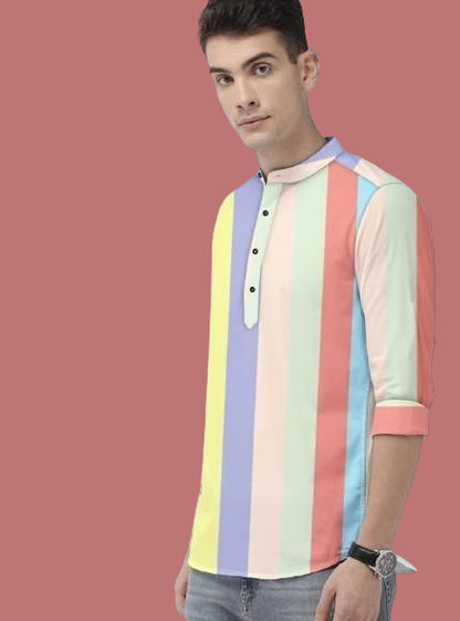 Men's Color Block Spread Collar Casual Shirt