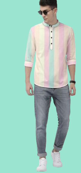 Men's Color Block Spread Collar Casual Shirt