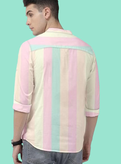 Men's Color Block Spread Collar Casual Shirt