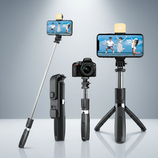 Extendable Flash 3-in-1 Selfie Stick Tripod with Bluetooth Remote